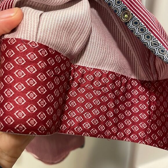 Ted baker mens red striped button down long sleeved collared shirt - Picture 9 of 14